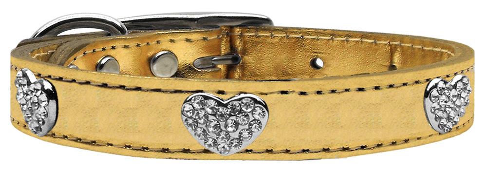 Crystal Heart Genuine Metallic Leather Dog Collar Gold 10