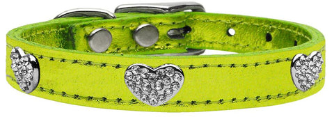 Crystal Heart Genuine Metallic Leather Dog Collar Lime Green 10