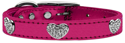 Crystal Heart Genuine Metallic Leather Dog Collar Pink 10