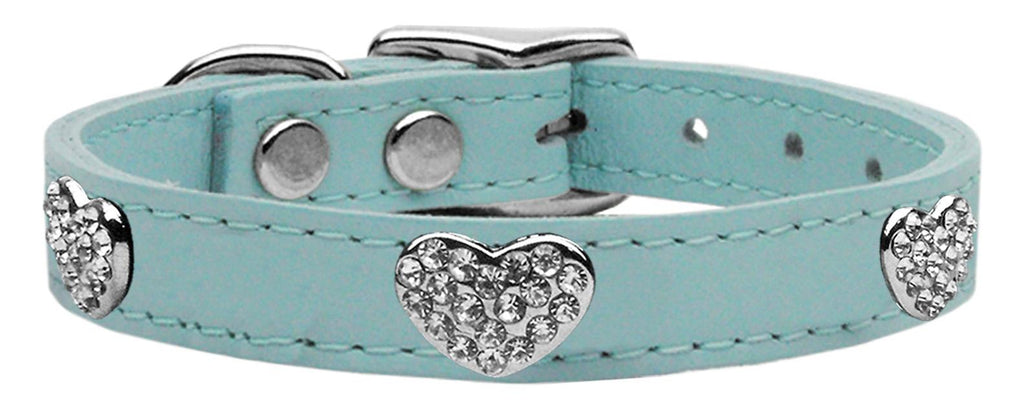 Crystal Heart Genuine Leather Dog Collar Baby Blue 10