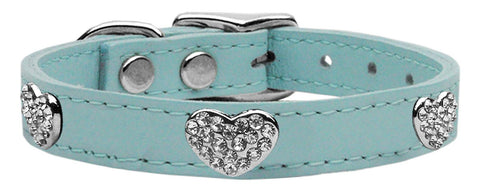 Crystal Heart Genuine Leather Dog Collar Baby Blue 14