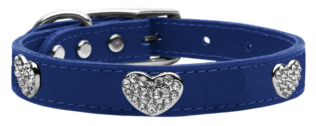 Crystal Heart Genuine Leather Dog Collar Blue 10