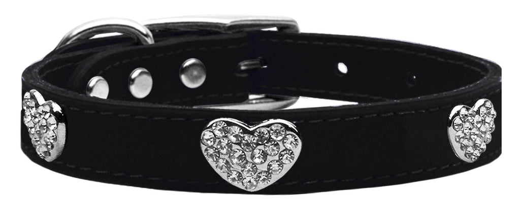 Crystal Heart Genuine Leather Dog Collar Black 10