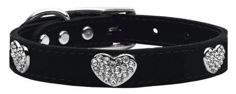 Crystal Heart Genuine Leather Dog Collar Black 22