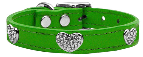 Crystal Heart Genuine Leather Dog Collar Emerald Green 10