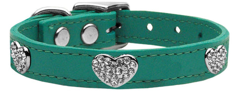 Crystal Heart Genuine Leather Dog Collar Jade 24