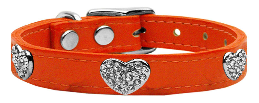 Crystal Heart Genuine Leather Dog Collar Orange 10