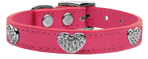 Crystal Heart Genuine Leather Dog Collar Pink 10