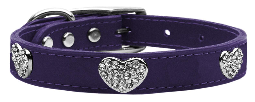 Crystal Heart Genuine Leather Dog Collar Purple 10