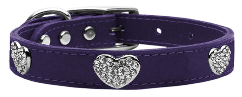 Crystal Heart Genuine Leather Dog Collar Purple 12