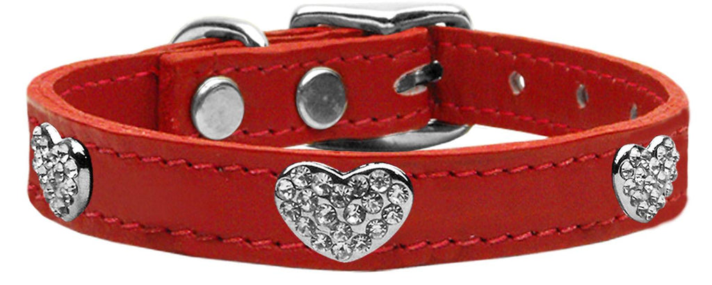 Crystal Heart Genuine Leather Dog Collar Red 10