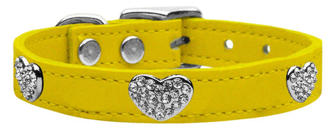 Crystal Heart Genuine Leather Dog Collar Yellow 10