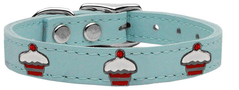 Red Cupcake Widget Genuine Leather Dog Collar Baby Blue 10