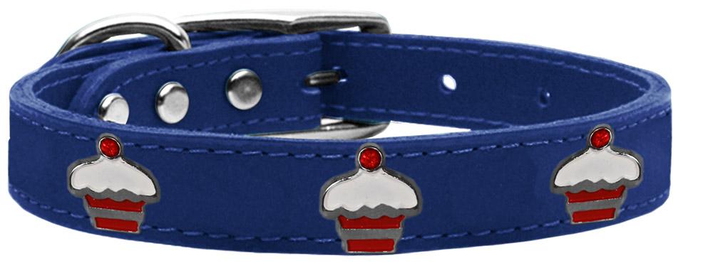 Red Cupcake Widget Genuine Leather Dog Collar Blue 10