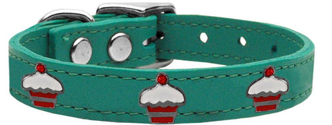 Red Cupcake Widget Genuine Leather Dog Collar Jade 12