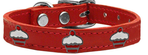 Red Cupcake Widget Genuine Leather Dog Collar Red 10