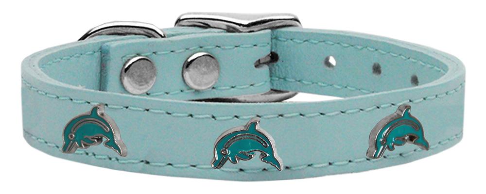 Dolphin Widget Genuine Leather Dog Collar Baby Blue 10