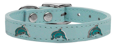 Dolphin Widget Genuine Leather Dog Collar Baby Blue 12