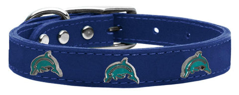 Dolphin Widget Genuine Leather Dog Collar Blue 14