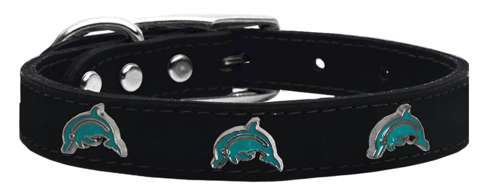 Dolphin Widget Genuine Leather Dog Collar Black 10