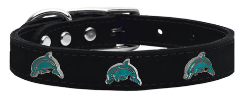 Dolphin Widget Genuine Leather Dog Collar Black 16