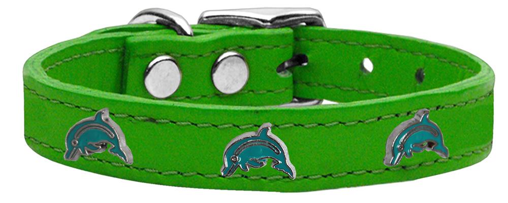 Dolphin Widget Genuine Leather Dog Collar Emerald Green 10