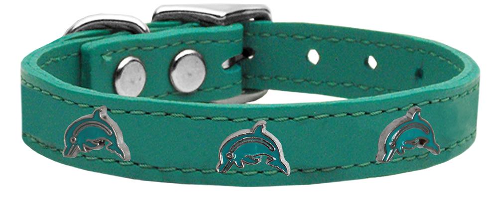 Dolphin Widget Genuine Leather Dog Collar Jade 10