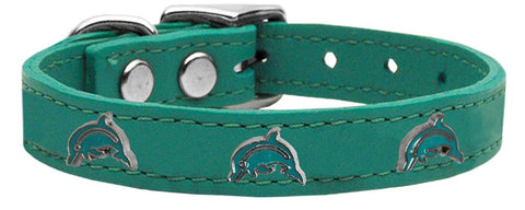 Dolphin Widget Genuine Leather Dog Collar Jade 18