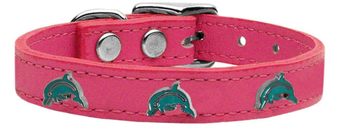 Dolphin Widget Genuine Leather Dog Collar Pink 10