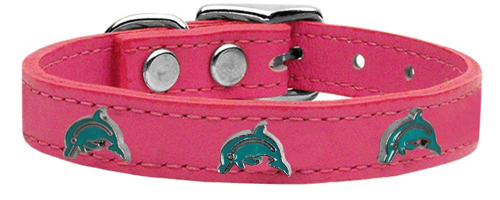 Dolphin Widget Genuine Leather Dog Collar Pink 20