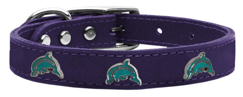 Dolphin Widget Genuine Leather Dog Collar Purple 10