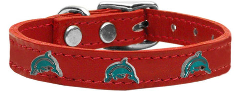 Dolphin Widget Genuine Leather Dog Collar Red 10