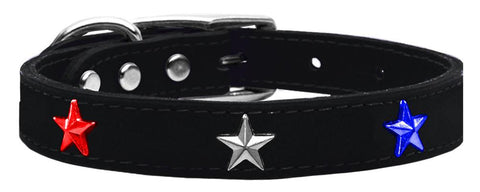 Red, White And Blue Star Widget Genuine Leather Dog Collar Black 12