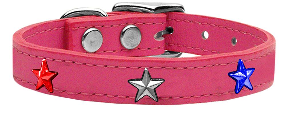 Red, White And Blue Star Widget Genuine Leather Dog Collar Pink 16