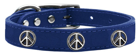 Peace Sign Widget Genuine Leather Dog Collar Blue 10