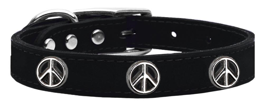 Peace Sign Widget Genuine Leather Dog Collar Black 10