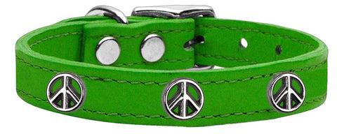 Peace Sign Widget Genuine Leather Dog Collar Emerald Green 10