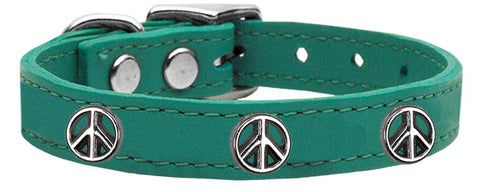 Peace Sign Widget Genuine Leather Dog Collar Jade 10