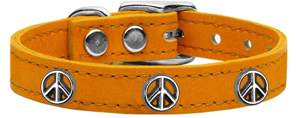 Peace Sign Widget Genuine Leather Dog Collar Mandarin 10