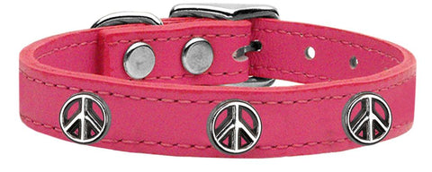 Peace Sign Widget Genuine Leather Dog Collar Pink 10