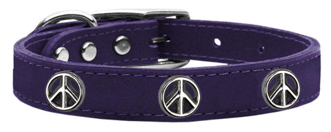 Peace Sign Widget Genuine Leather Dog Collar Purple 10