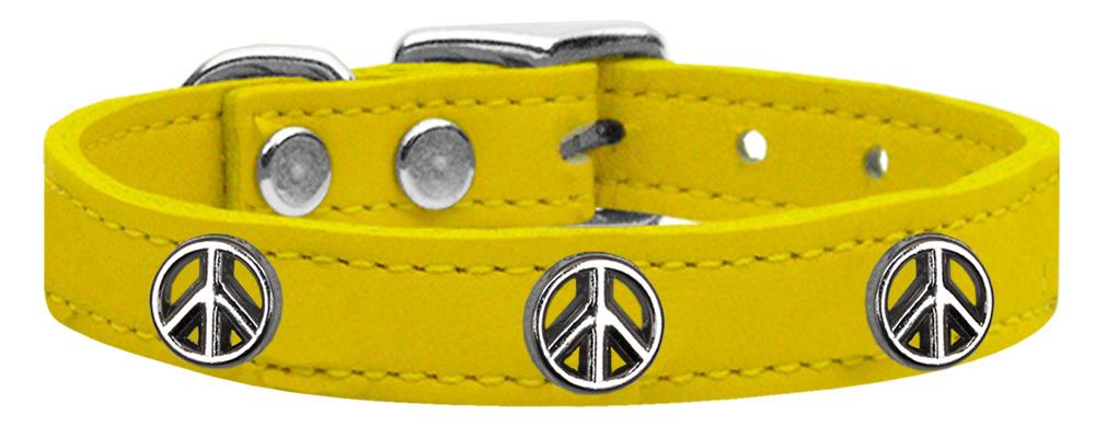 Peace Sign Widget Genuine Leather Dog Collar Yellow 10