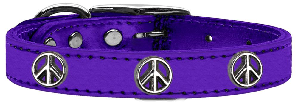 Peace Sign Widget Genuine Metallic Leather Dog Collar Purple 14