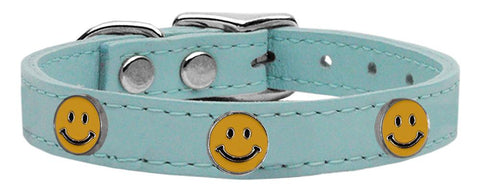 Happy Face Widget Genuine Leather Dog Collar Baby Blue 10