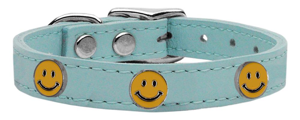 Happy Face Widget Genuine Leather Dog Collar Baby Blue 14