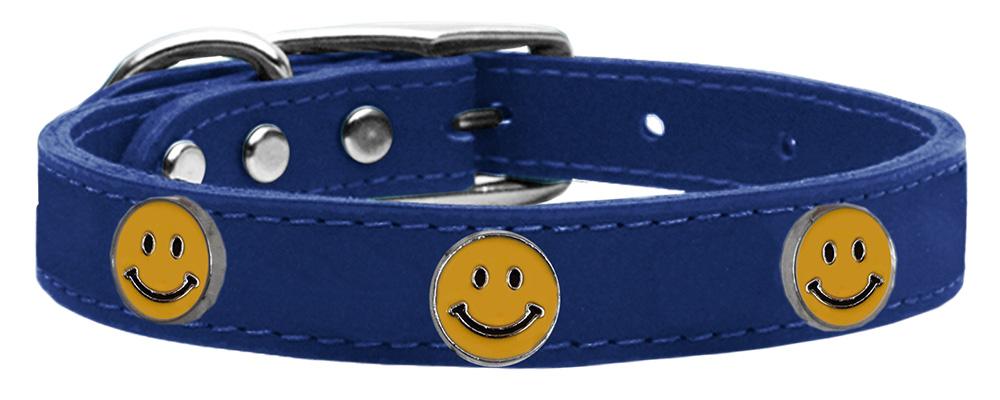 Happy Face Widget Genuine Leather Dog Collar Blue 10