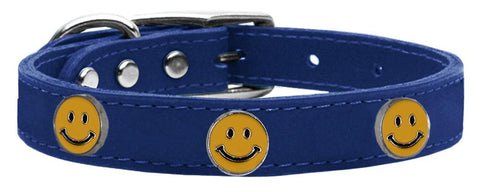 Happy Face Widget Genuine Leather Dog Collar Blue 20