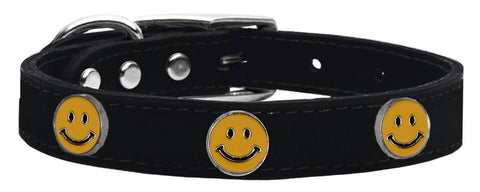 Happy Face Widget Genuine Leather Dog Collar Black 10