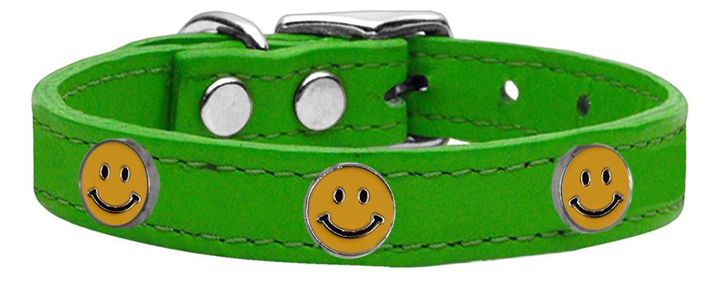 Happy Face Widget Genuine Leather Dog Collar Emerald Green 14