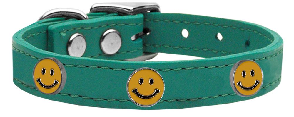 Happy Face Widget Genuine Leather Dog Collar Jade 10